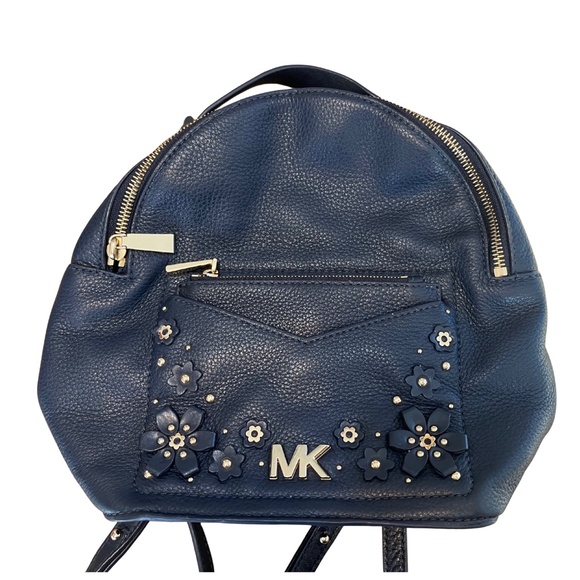 Authentic Michael Kors MK Blue Floral Studded Backpack Purse - Picture 3 of 17